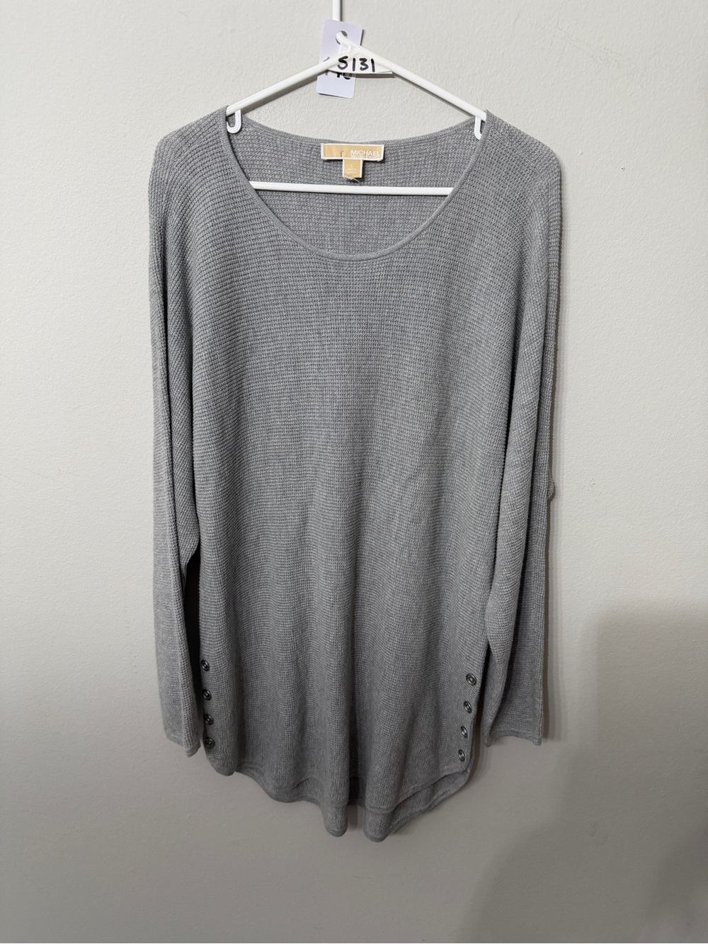 Women’s MICHAEL Michael Kors Gray Knit Tunic Sweater Large Button Detail
